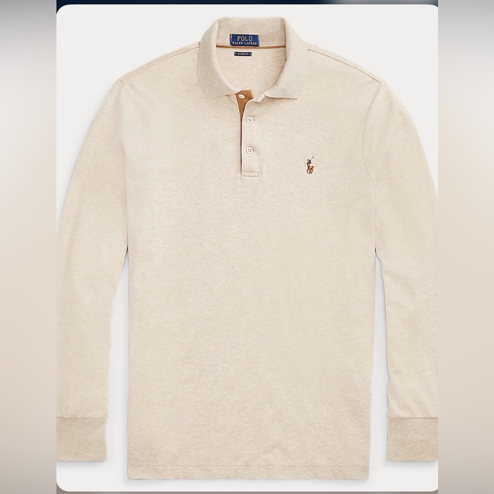 Polo by Ralph Lauren Long Sleeve Polo Shirt in Light Beige